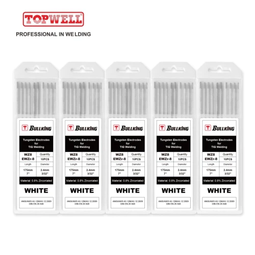 TIG เชื่อมอิเล็กโทรดทังสเตน 0.8% เซอร์โคเนียม (สีขาว, WZ8 / EWZr-8) 10-pk