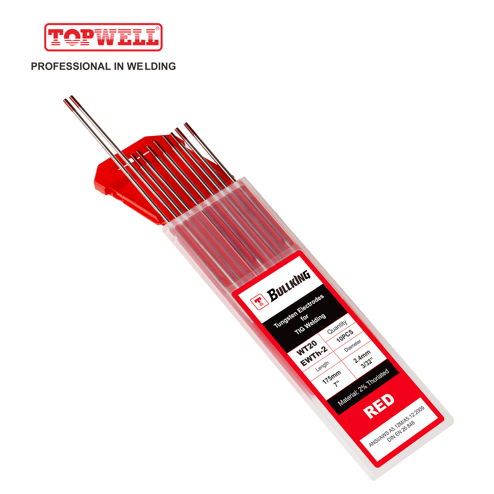 TIG Welding Tungsten Electrode 2% Thoriated (Red, WT20/ EWTh-2) 10-pk ...