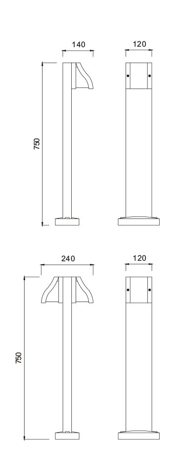Lawn lamp Bollard light  LED module 6W/12W/18 CFL E27 16W/18W/23W  W140*H750/W240*H750mm IP55 Modern design style WD-C250/WD-C250-2