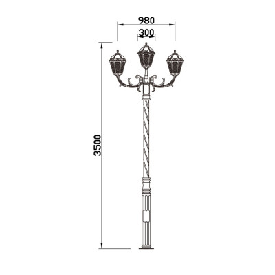 Landscape lamp WD-T281-3 | high quality aluminum | 3 lamp heads | hot-dip galvanizing steel tube