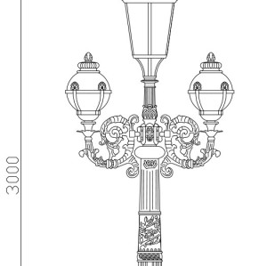 High quality aluminum light | Landscape lamp WD-T233 | 3 meters high | 4 lamp heads | CFL E27