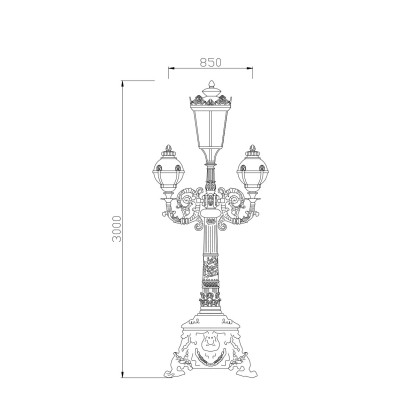 High quality aluminum light | Landscape lamp WD-T233 | 3 meters high | 4 lamp heads | CFL E27