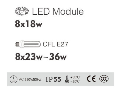 Led landscape lamp | pole light  WD-T265 | CFL E27 | 10-light-head | hot-dip galvanizing steel tube