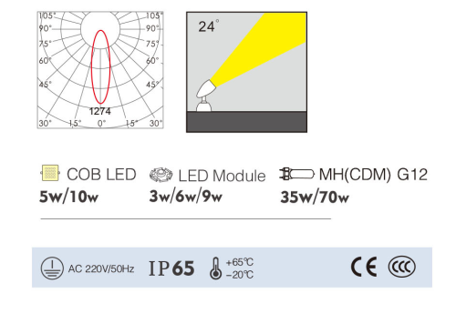 Aluminum spot light WD-S509 | MH(CDM)G12 | tempered glass diffuser | COB | MH(CDM)G12 | IP65