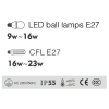 Wall light WD-B062 | Aluminum lamp |LED ball lamp E27 | CFL E27 | Press glass diffuser | IP55