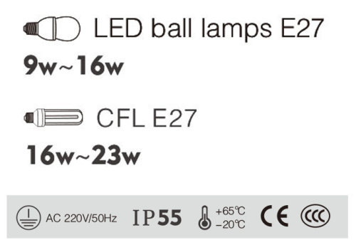 Wall lamp WD-B063 |  LED ball lamp E27 | High-quality aluminum | Press glass diffuser | IP55