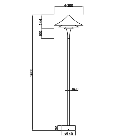 Aluminum Garden Lamp WD-C501 | Conical Lamp Head | Stainless steel Body | Frosted acrylic | IP55