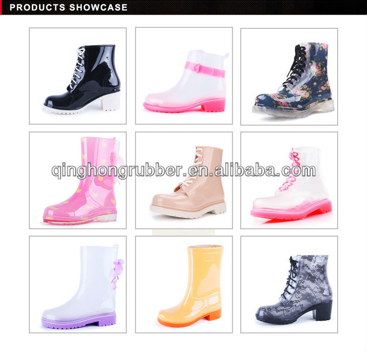 colourful women clear plastic rain boots