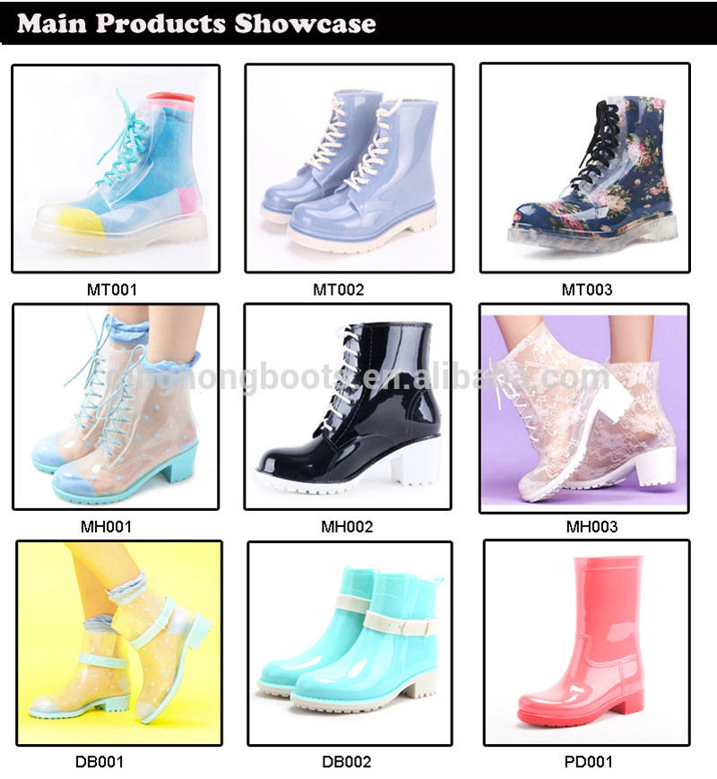 Ladies Rain Boots, Transparent Women's Colorful Rain Boots, Yellow Sole Rain Boots Factory