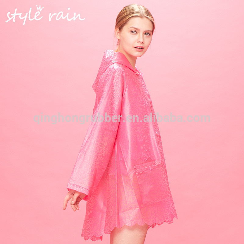 Spring latest design high quality wholesale TPU flower print rain coat