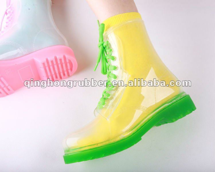 lace up,pvc high heel rain boot,solid color pvc rain boots