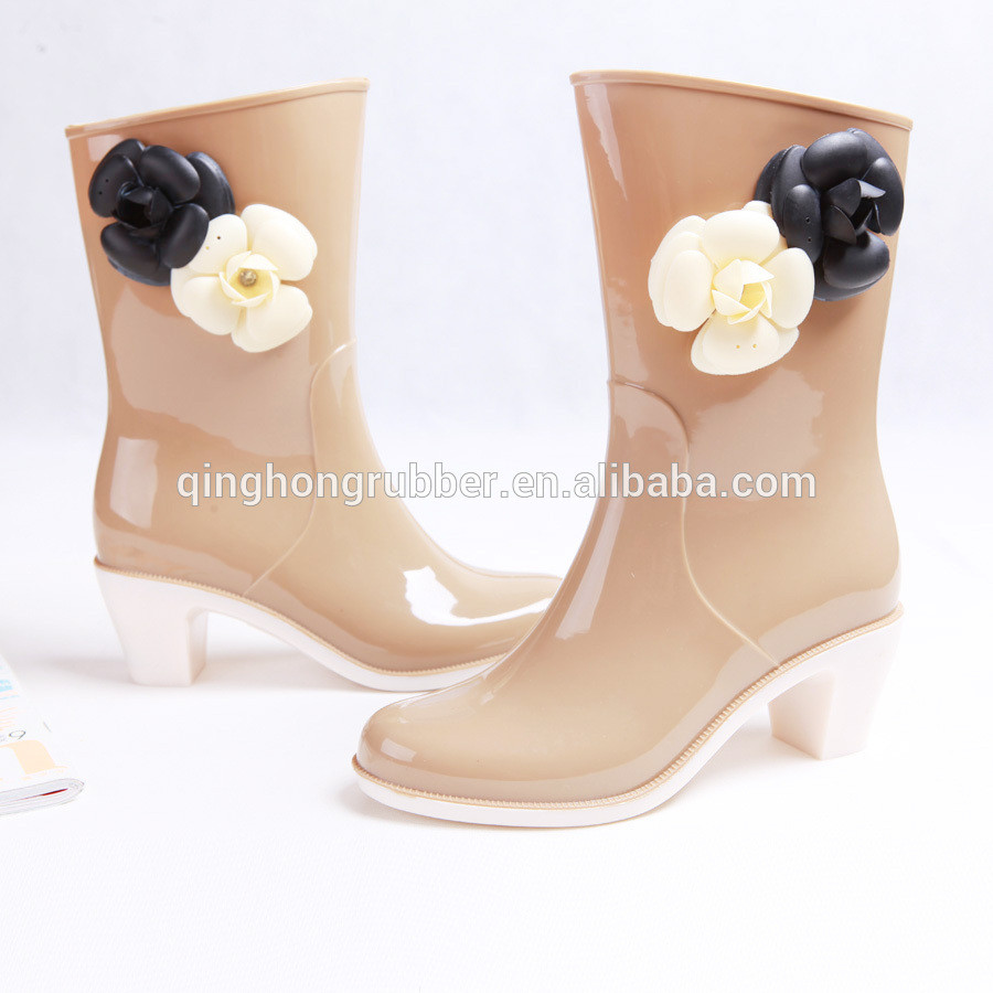 PVC high heel shoe, rain boots for women