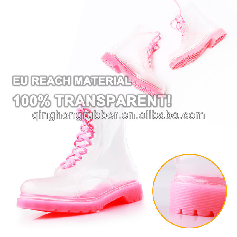 2014 Fashion Transparent Ladies PVC Lace Rain Boots dance boots with patent