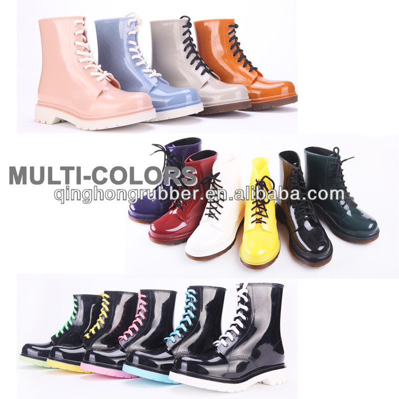 Cute Flower Customize Color Transparent rain boots, Pink sole Wellington Rain Boots