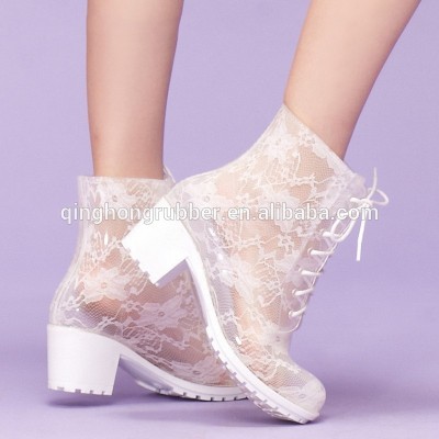 white lace woman pvc rain boots