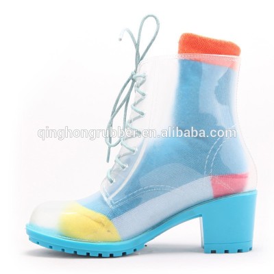 CE certificated woman high heel pvc rain boots