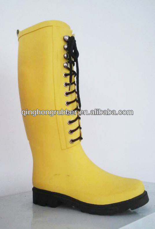 laced women rubber rain boots