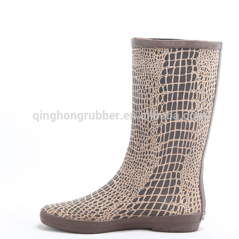 women fashion fabric print rubber rain boots