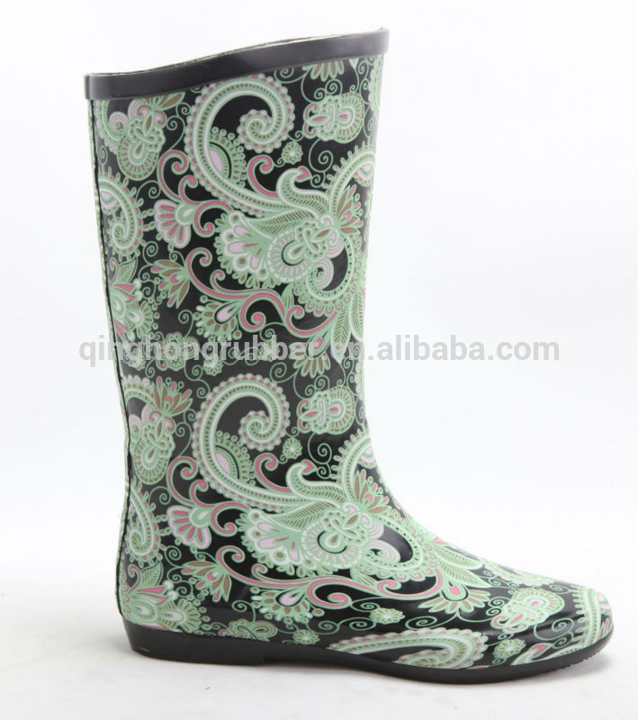 2014 Women latest design high special fabric coated sex rubber boots