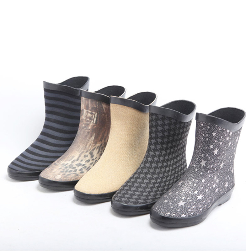 Rubber Rain Boots, Fabric Rubber Boots, Women Fabric Boots