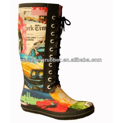 Fashion ladies colorful design rubber boots wholesale