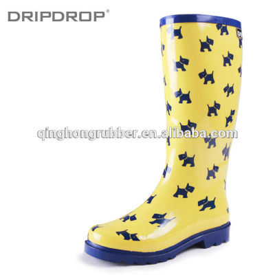 latest fashion rubber rain boots rubber boots with yellow dog print