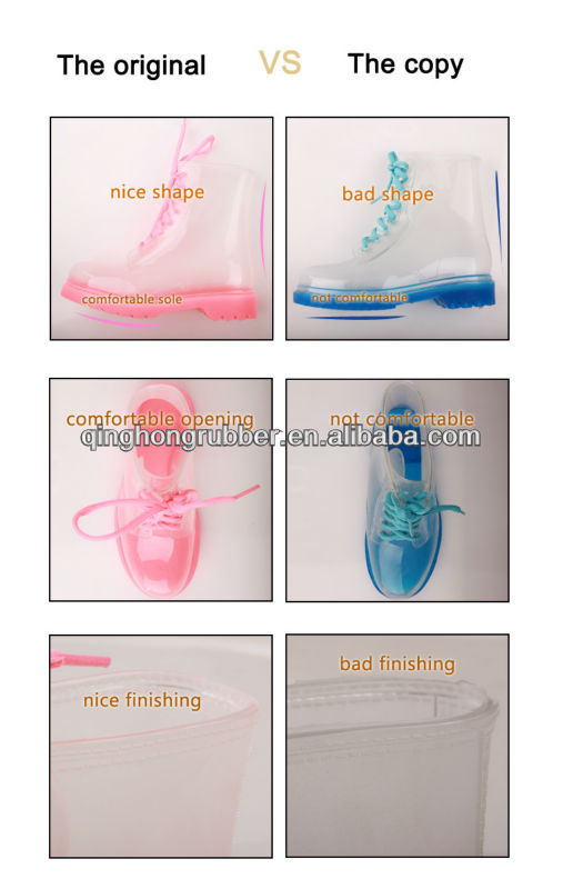 2014 Cheap Promotion Women Flat transparent Rain Boots, Plastic Rain Boots