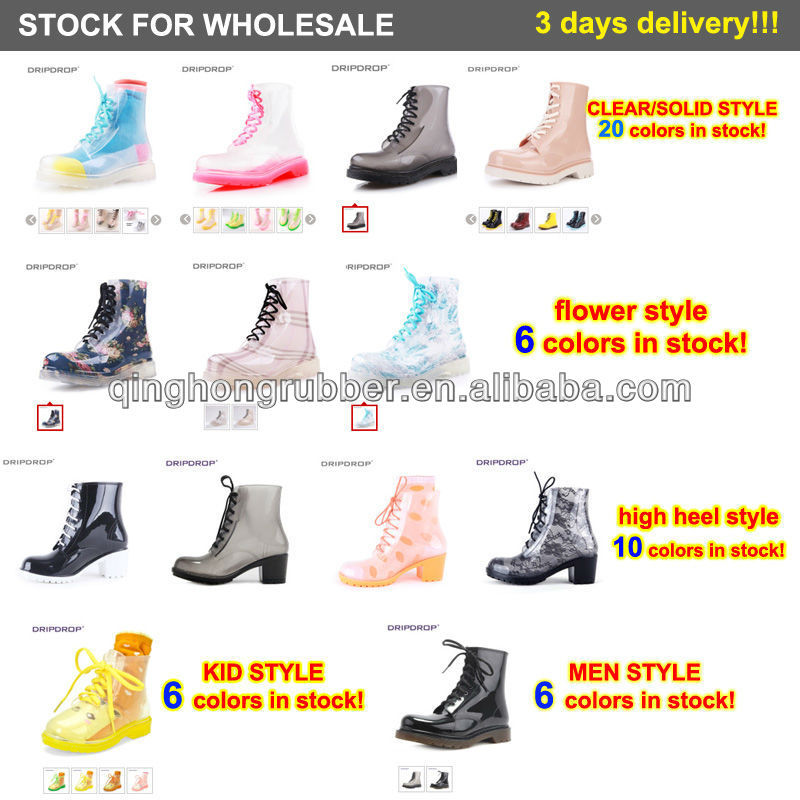 2014 Cheap Promotion Women Flat transparent Rain Boots, Plastic Rain Boots