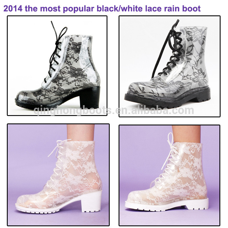 Popular Rain Boots, Stock Clear PVC Rain Boots, Orange Sole PVC Colorful Rain Boots