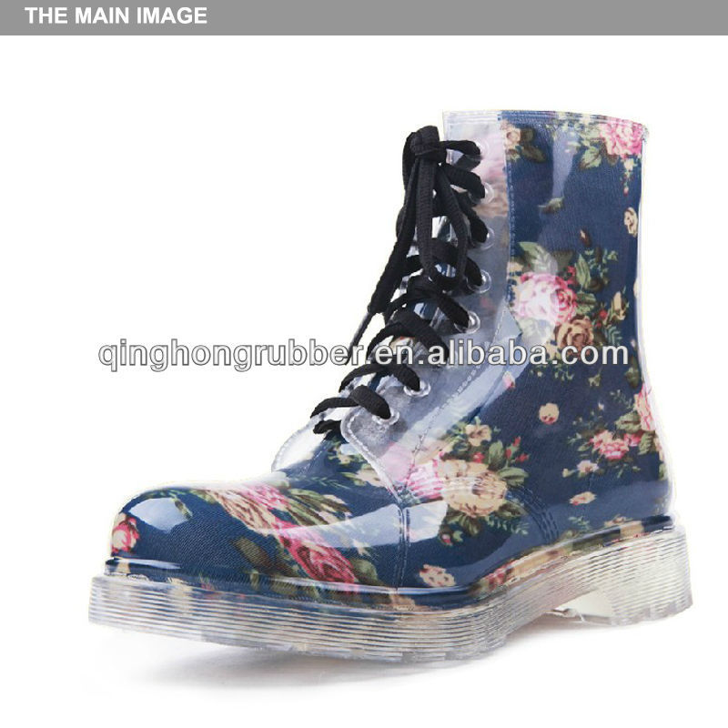 Latest Style Lower Price Flower Pattern Raining Boots, Women Raining Boots 2014