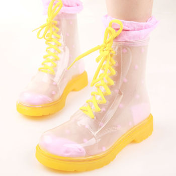 Ladies Rain Boots, Transparent Women's Colorful Rain Boots, Yellow Sole Rain Boots Factory