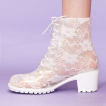 Shiny White Lace Rain Boots, Fashionable Rain Boots Popular