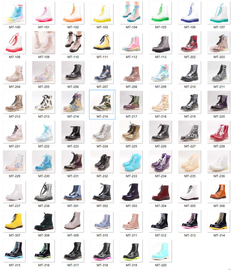 White Lace High Heel PVC Boots, Fashion Martin Rain Boots, Transparent Rain Boots