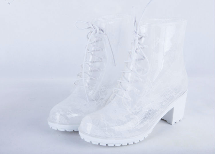 high heel customize white lace lining rain boot