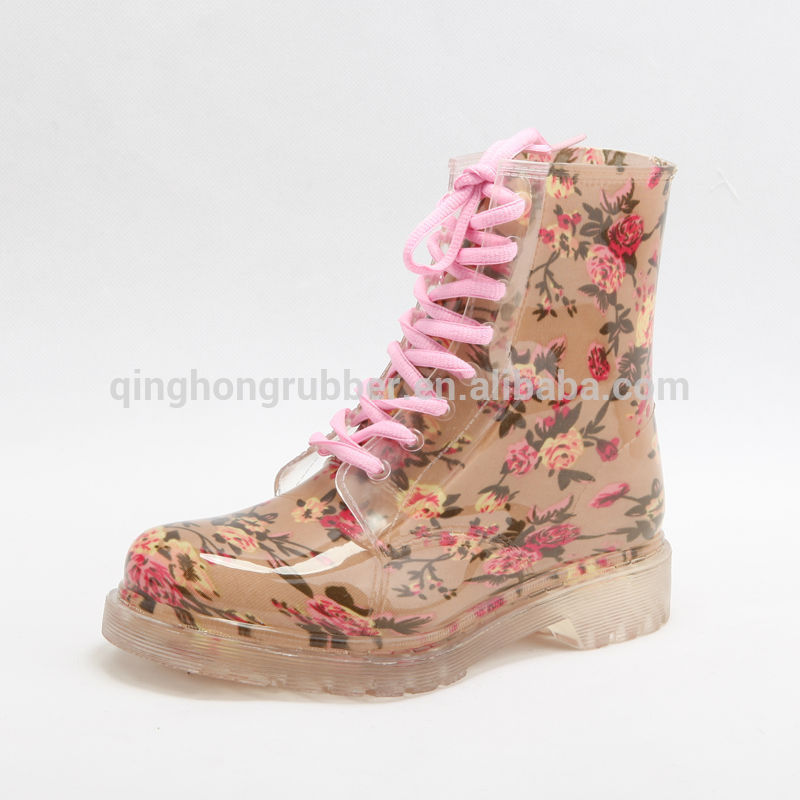 2014 ladies fashion dripdrop print lining desgin PVC rain boots