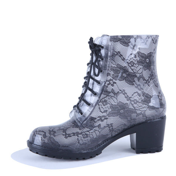 high heel customize white lace lining rain boot