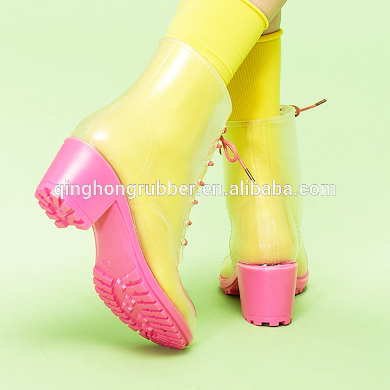 Wholesale Cheap Rain Boots, PVC Transparent Rain Boots, PVC High Heel Boots