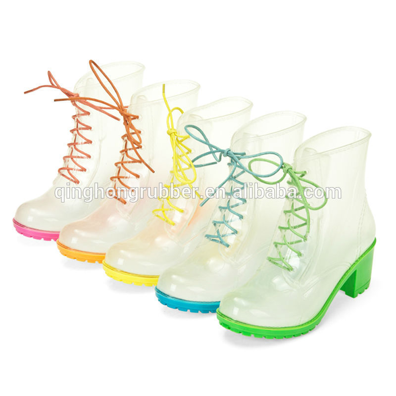 Wholesale Cheap gumboots, PVC Transparent Rain Boots, PVC High Heel Boots