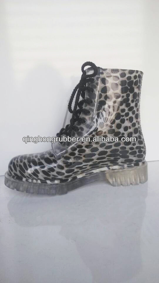 high heel or flat leopard print ankle rain boots