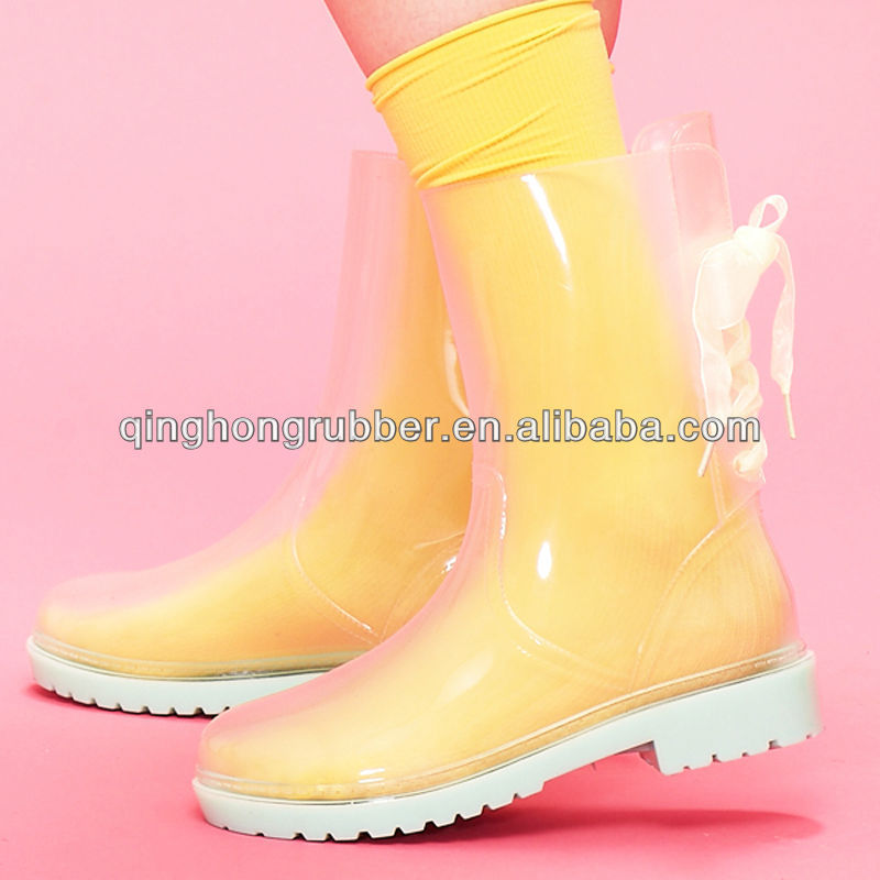 China Factory PVC Clear Jelly Wellies Rain Boots