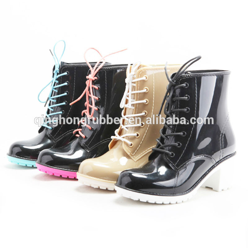 Ladies high heel rain boots with fur, rain boots wholesale