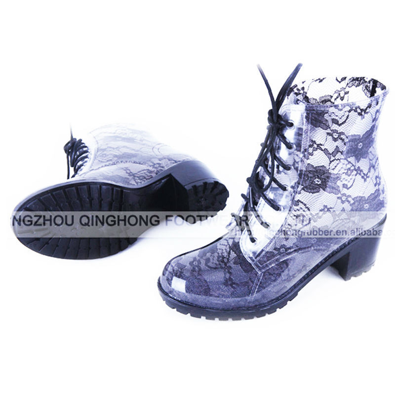 Qinghong rain boots brand/laced women rain boots