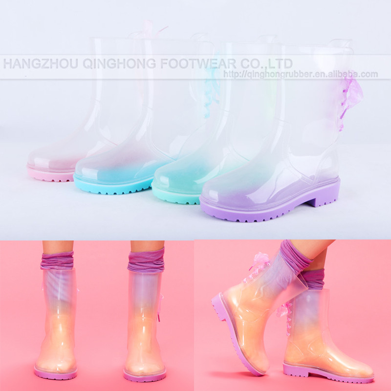 Wholesale Cheap Rain Boots, PVC Transparent Rain Boots, PVC High Heel Boots