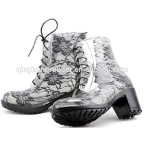 Fashion transparent pvc with black lace pattern sexy rain boot