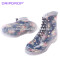 Fashion transparent pvc wiith floral pattern decorative rain boots
