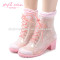 Fashion pvc transparent high heel rain boots