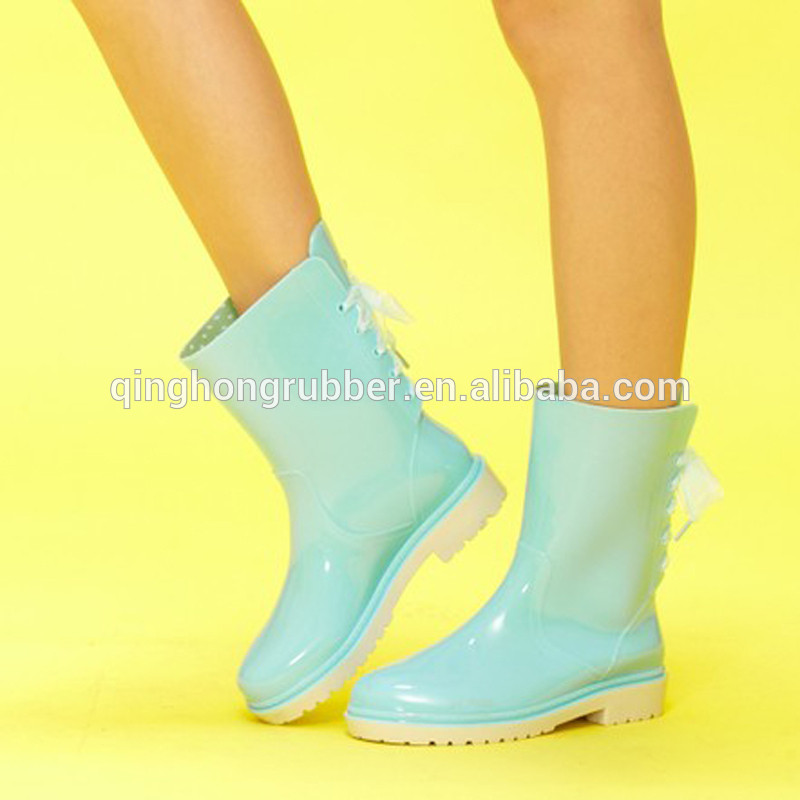 Fashion Ladie's lace up jelly sex girl rain boots 2015