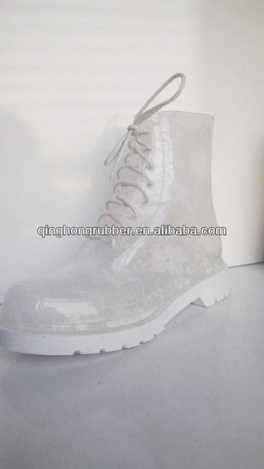 transparent upper white lace lining martin rain shoes