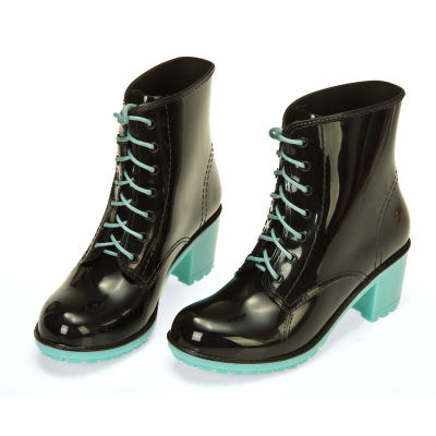 Newly Plastic PVC High Heel Rain Boots/Solid Color Lace Up Rain Boots