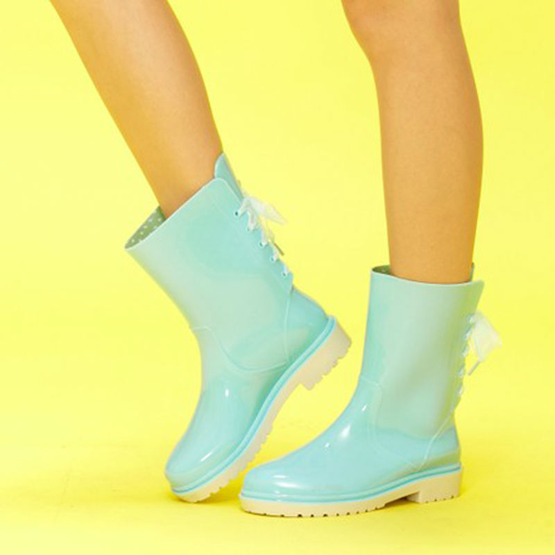 PVC Transparent Clear Wellington Women Colorful Rain Boots